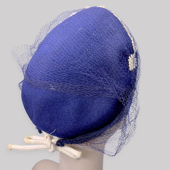 Vintage Blue Virgin Wool Felt Embroidered Beret Tam Cap Hat WWII main image 10